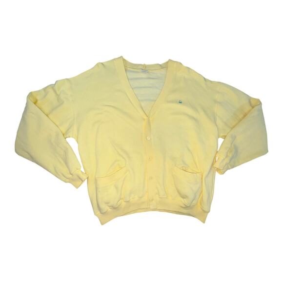 Benetton Italian Vintage 80s Butter Yellow Preppy Cardigan Tennis Sweatshirt  L - Picture 1 of 5